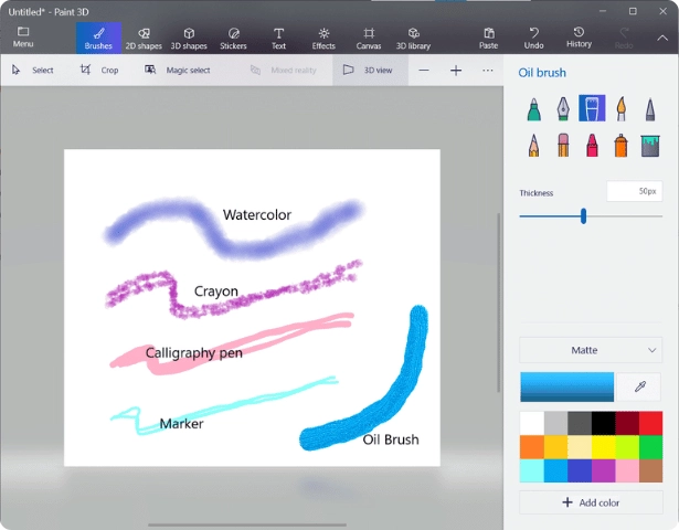 how to use Paint 3D Brushes
