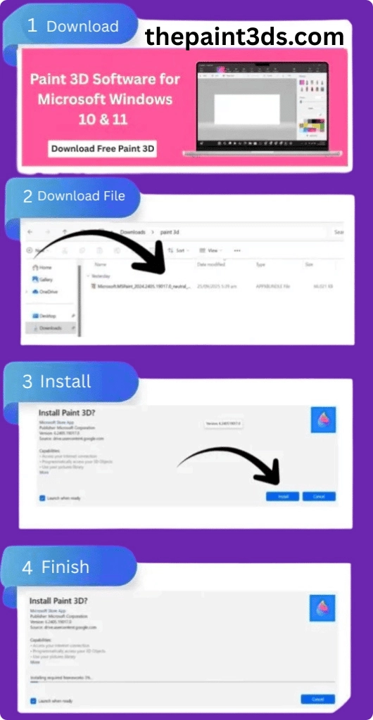  Paint 3D Download and install infographic