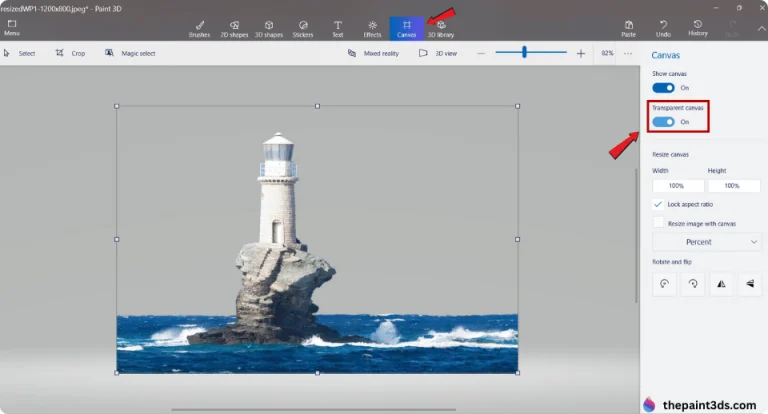 Enable Transparent Canvas in Paint 3D