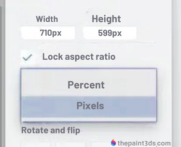 Select pixels and percent in Paint 3d